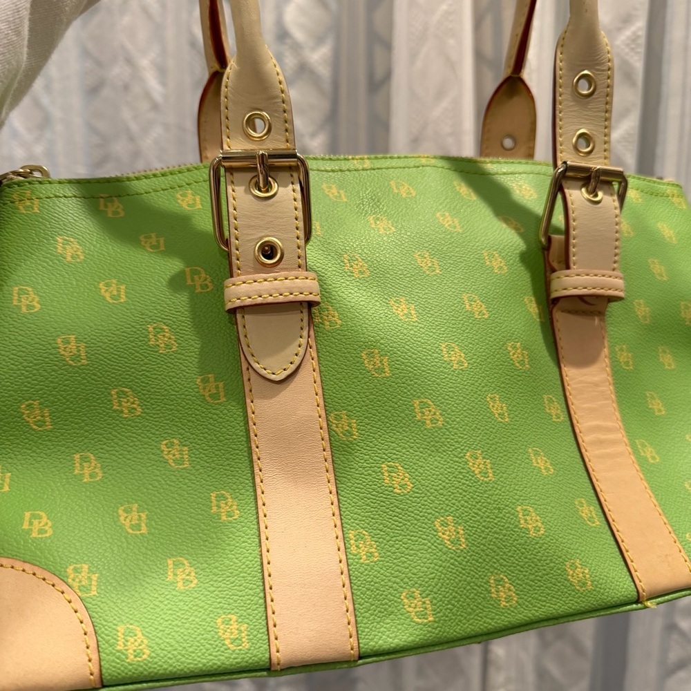 Y2K Dooney & Bourke Pastel Green & Yellow Leather Trim East West Shoulder Bag - Picture 5 of 11